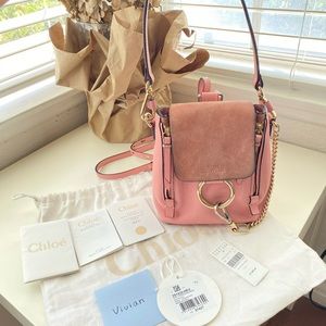 Authentic Chloe Faye Mini Leather/Suede Backpack, Washed Pink